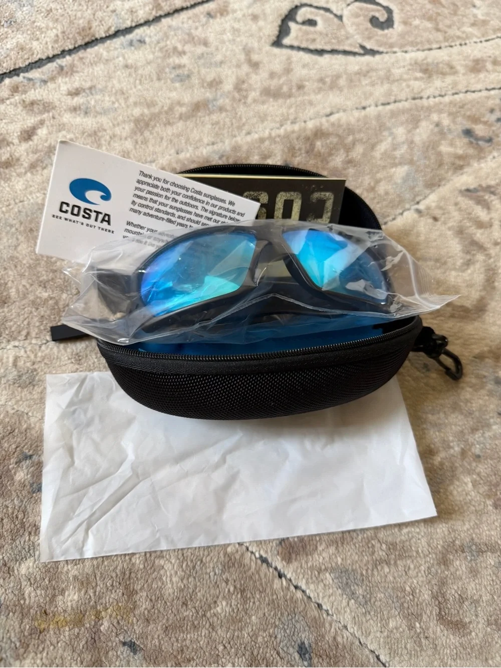 Costa Black Frame Sunglasses with Blue Mirrored Lenses